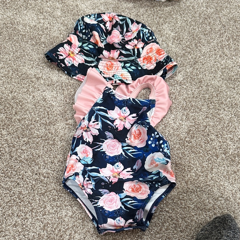 Deux par Deux Floral Kids Swim Bikini - Pink and Blue